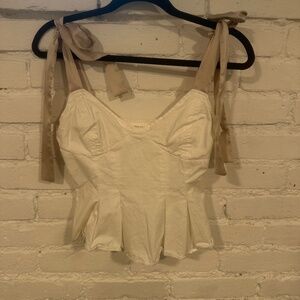 White Cropped Top with Tie Sleeves